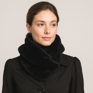 Ruyi Black Faux Fur Collar Scarf Stole Wrap Neck Warmer Winter Accessory 66-44